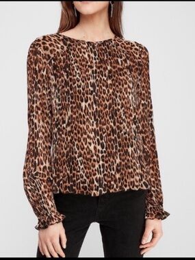 NWOT Express Leopard Pleated Chiffon Top